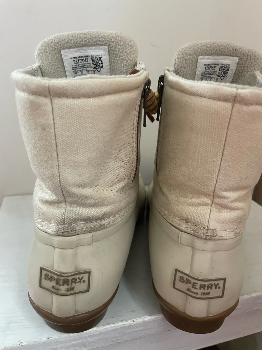 Sperry Cream and Brown Women's Winter Rain Boots
